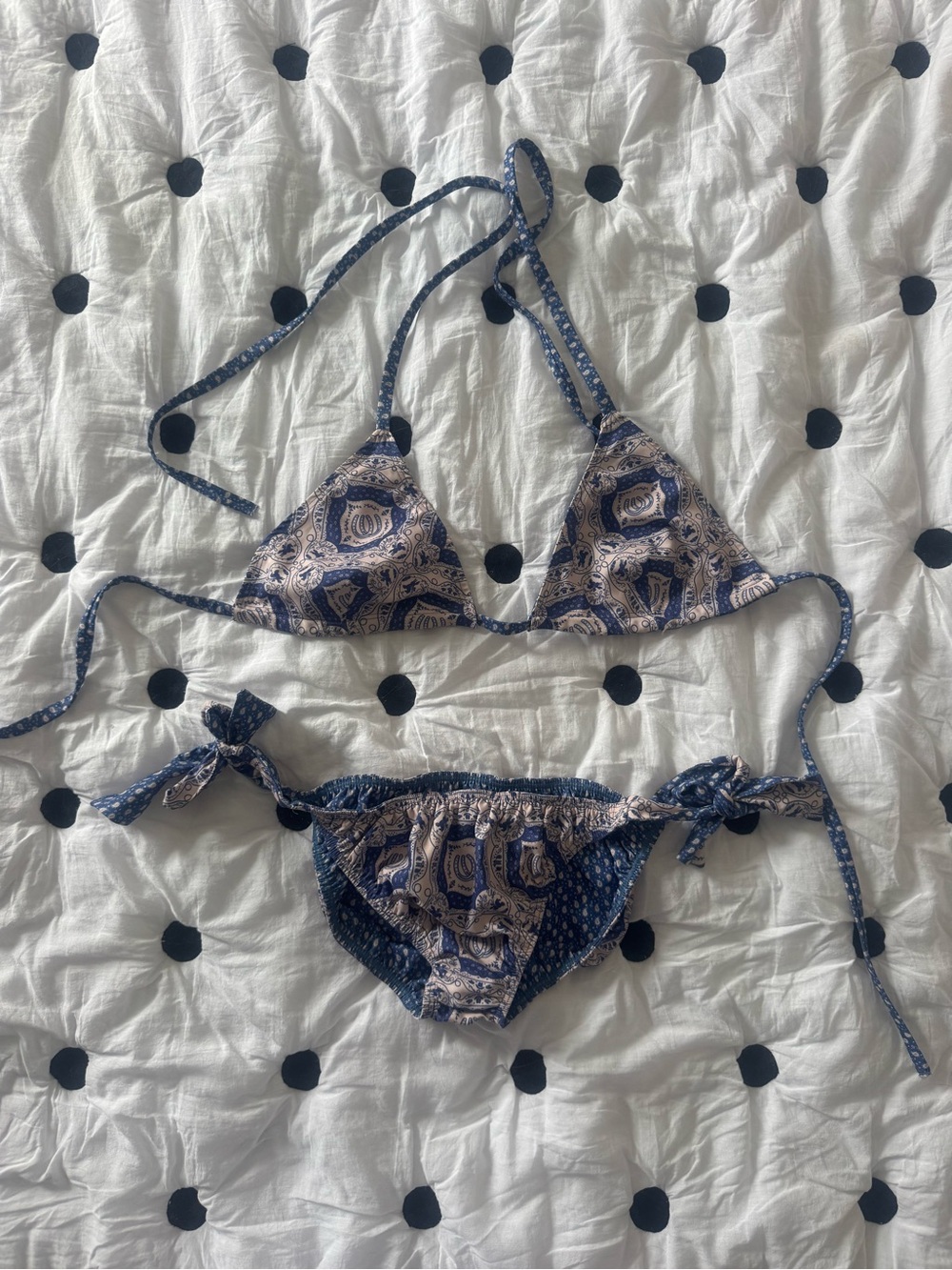 Blue Paisley Reversible Triangle Bikini Set
